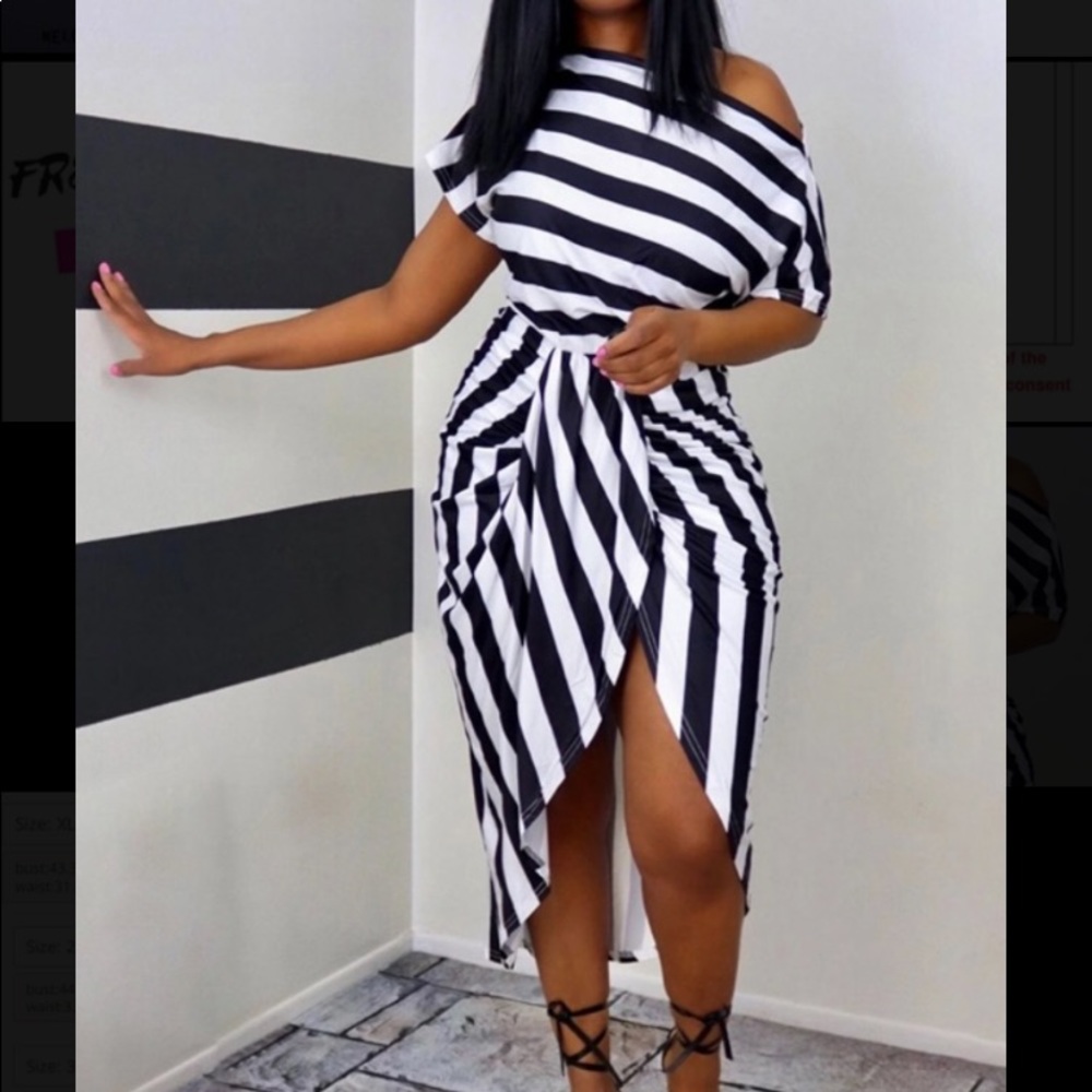 Plus size One Shoulder Striped Colorblock Dress